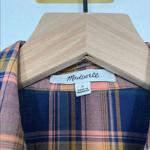 Madewell Navy and Orange Plaid Button-Down Shirt - Picture 3 of 8